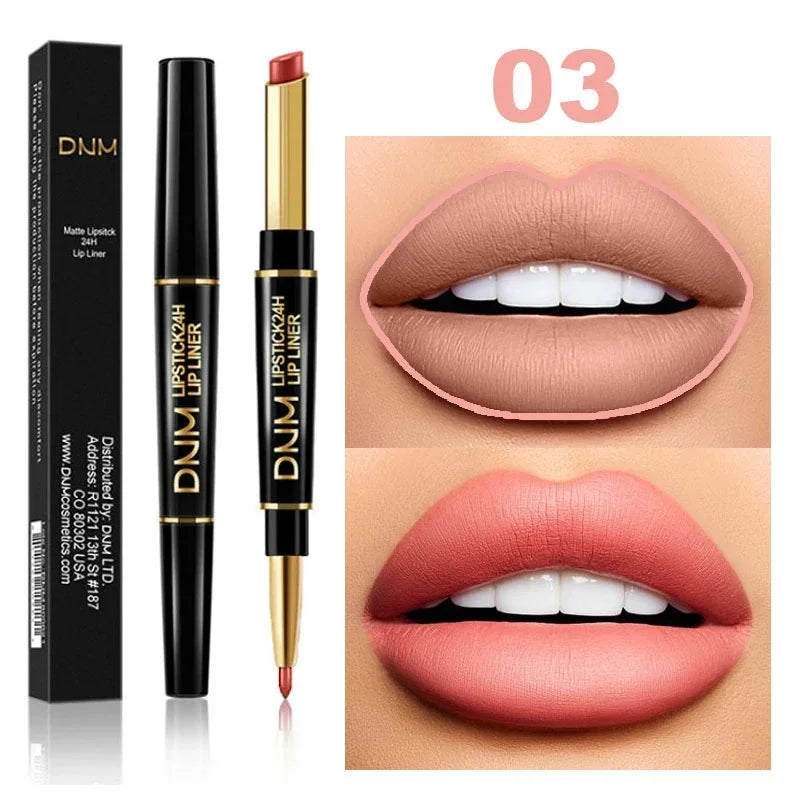 DNM 2-in-1 Matte Lipstick & Lip Liner Pencil - Long-Lasting Waterproof