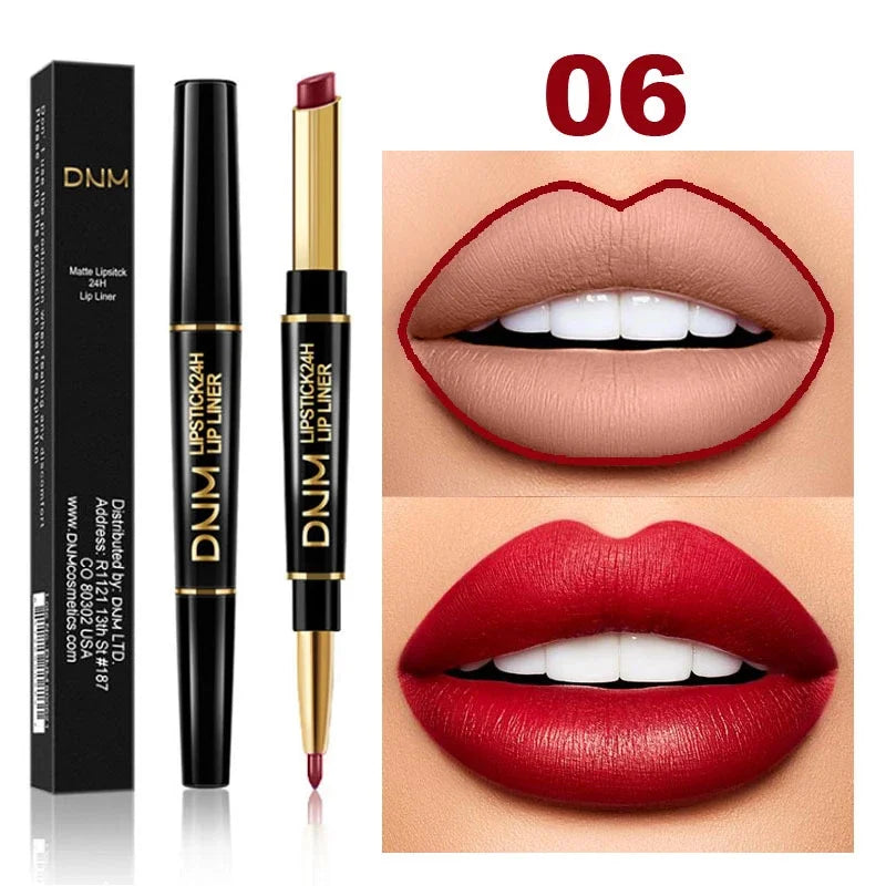 DNM 2-in-1 Matte Lipstick & Lip Liner Pencil - Long-Lasting Waterproof