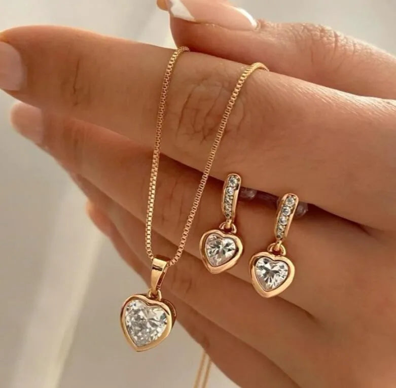Pearl Pendant Necklace Set for Women - 3 Pcs Rhinestone Earring & Necklace Jewelry Gift Set