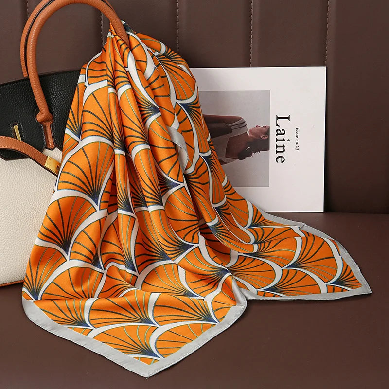 Luxury Print Satin Silk Square Scarf for Women Hijab Shawl & Elegant Wrap Accessory