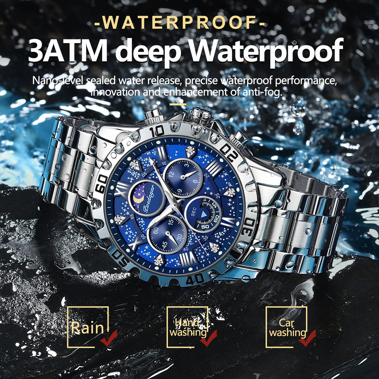 POEDAGAR Top Luxury Man Wristwatch Waterproof Luminous Chronograph Men's Quartz Watch Stainless Steel