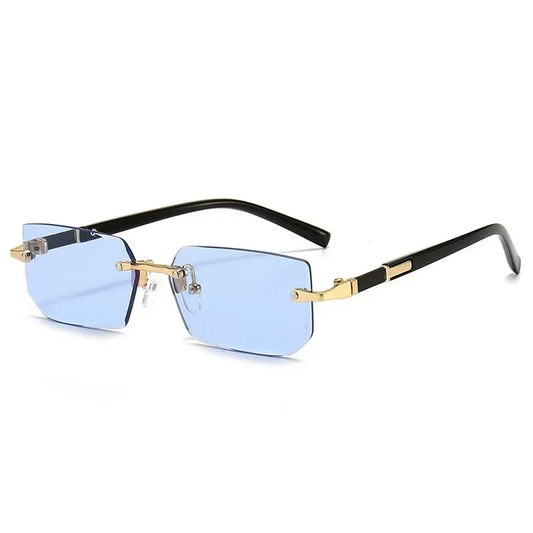 Rectangle Rimless Sunglasses Women Men - Small Square Trendy Shades UV400