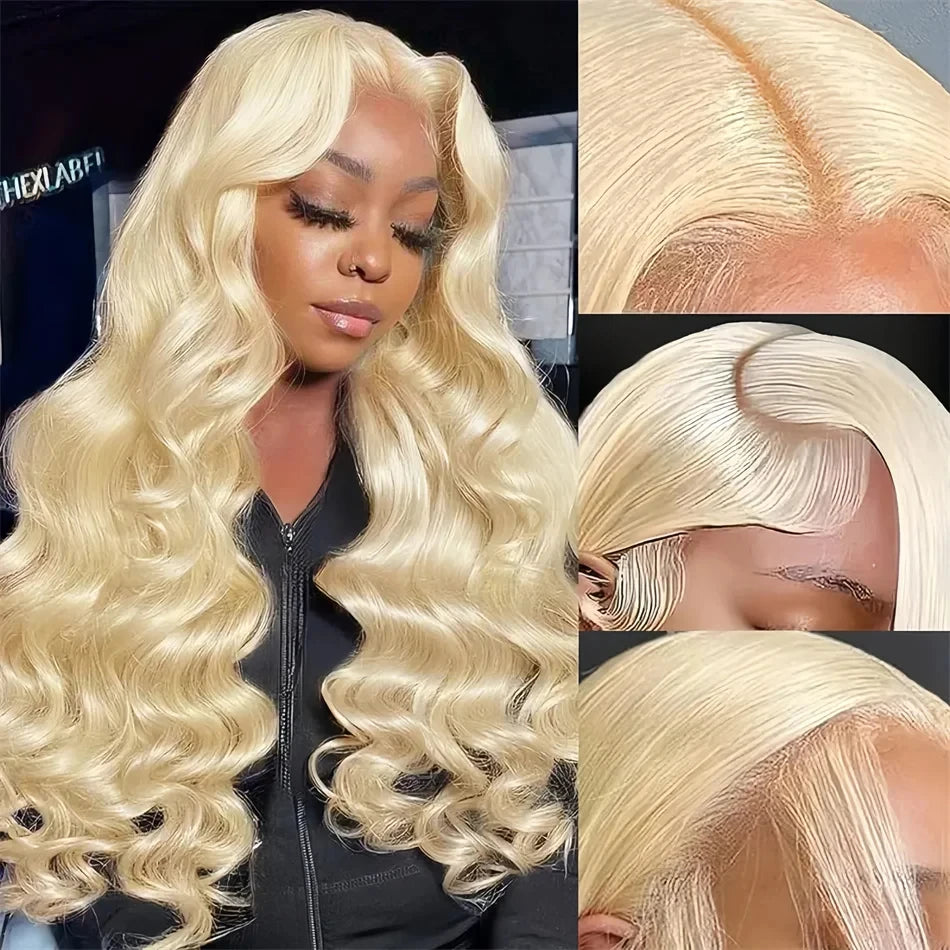 13x4 Lace Front Wig 613 Blond Body Wave Brazilian Human Hair 220 Density Pre- Plucked