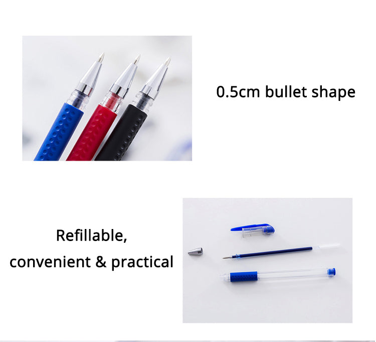 Glen Pens Set - Black Blue Red Refill Bullet Tip 0.5mm Smooth Writing Pens