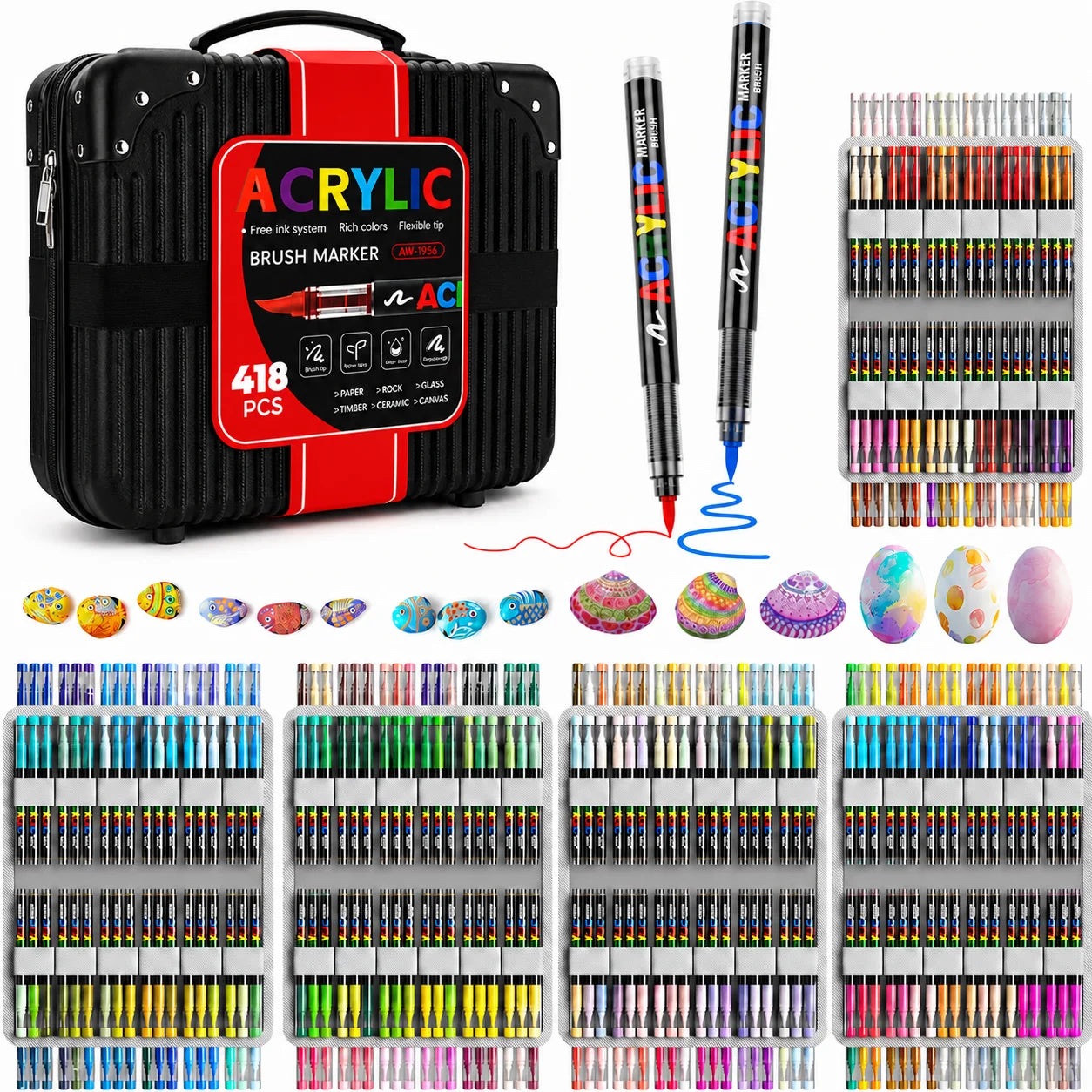 12-366 Colors Acrylic Set- Waterproof Art Brush Pens for Drawing