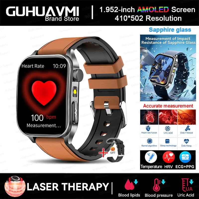 2025 Nursing Grade Laser Therapy Smartwatch- ECG PPG Blood Pressure Uric Acid Monitor