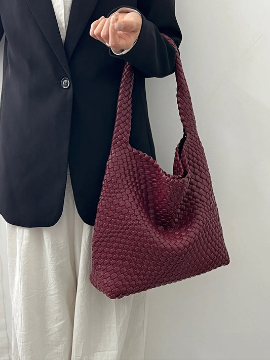 Luxury Woven Shoulder Bag, Designer PU Leather Handbag with High Capacity