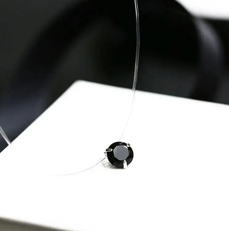 Crystal Zircon Water Drop Pendant Necklace - Invisible Chain Choker for Women