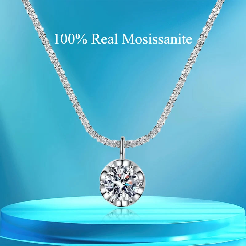 925 Sterling Silver VVSI Moissanite Crown Pendant Necklace GRA Certified