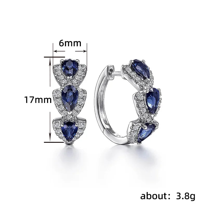 Blue Zircon Waterdrop Hoop Earrings