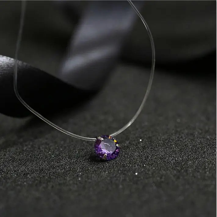 Crystal Zircon Water Drop Pendant Necklace - Invisible Chain Choker for Women
