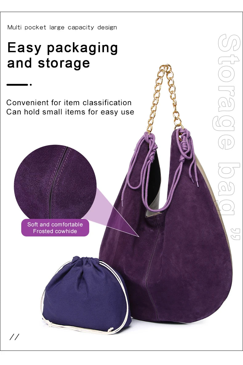 Women's Genuine Leather Chain Bag - Large Capacity Cowhide Shoulder Bag