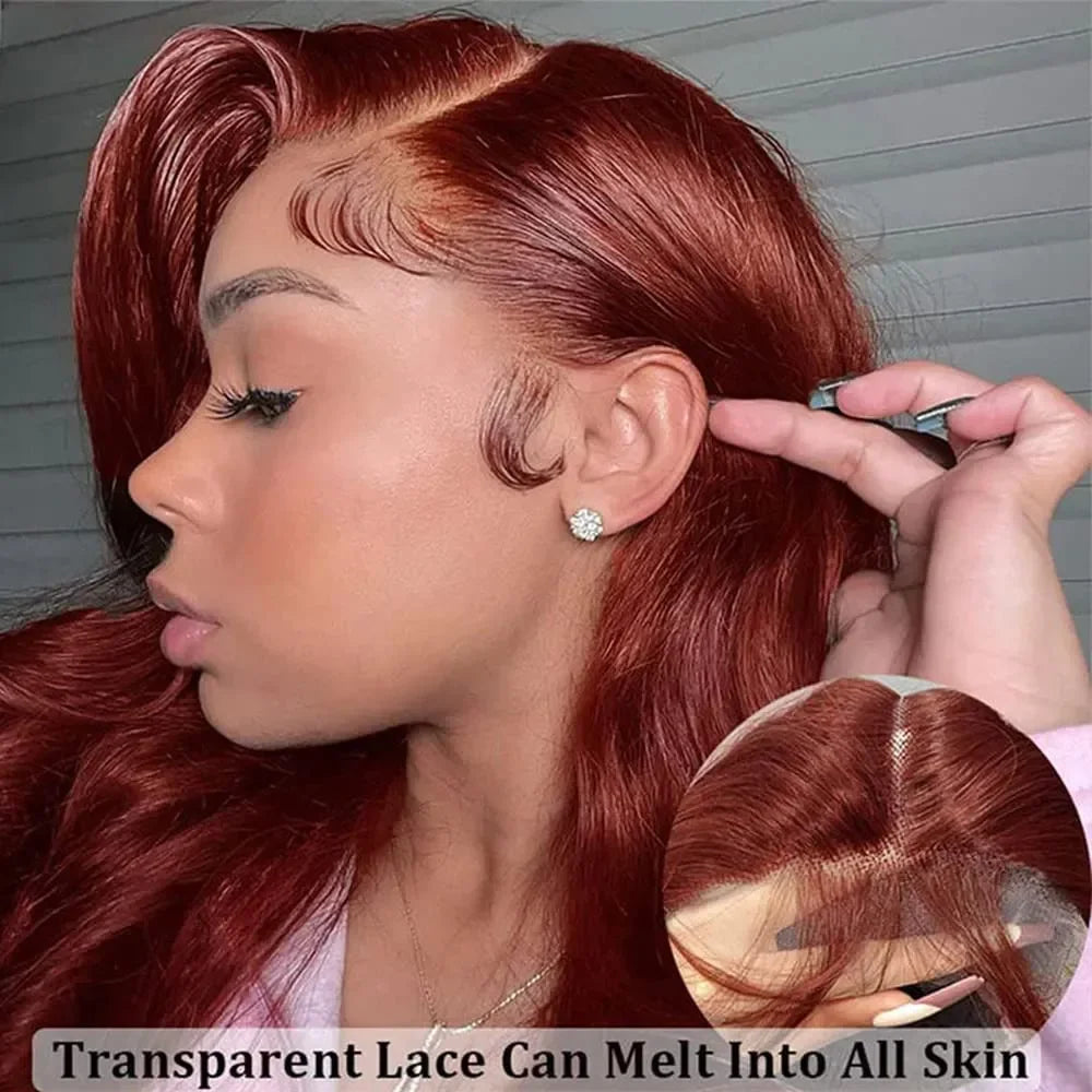 13x4 Reddish Brown Body Wave Lace Front Wig Human Hair HD Lace Pre-Plucked 4x4 Closure