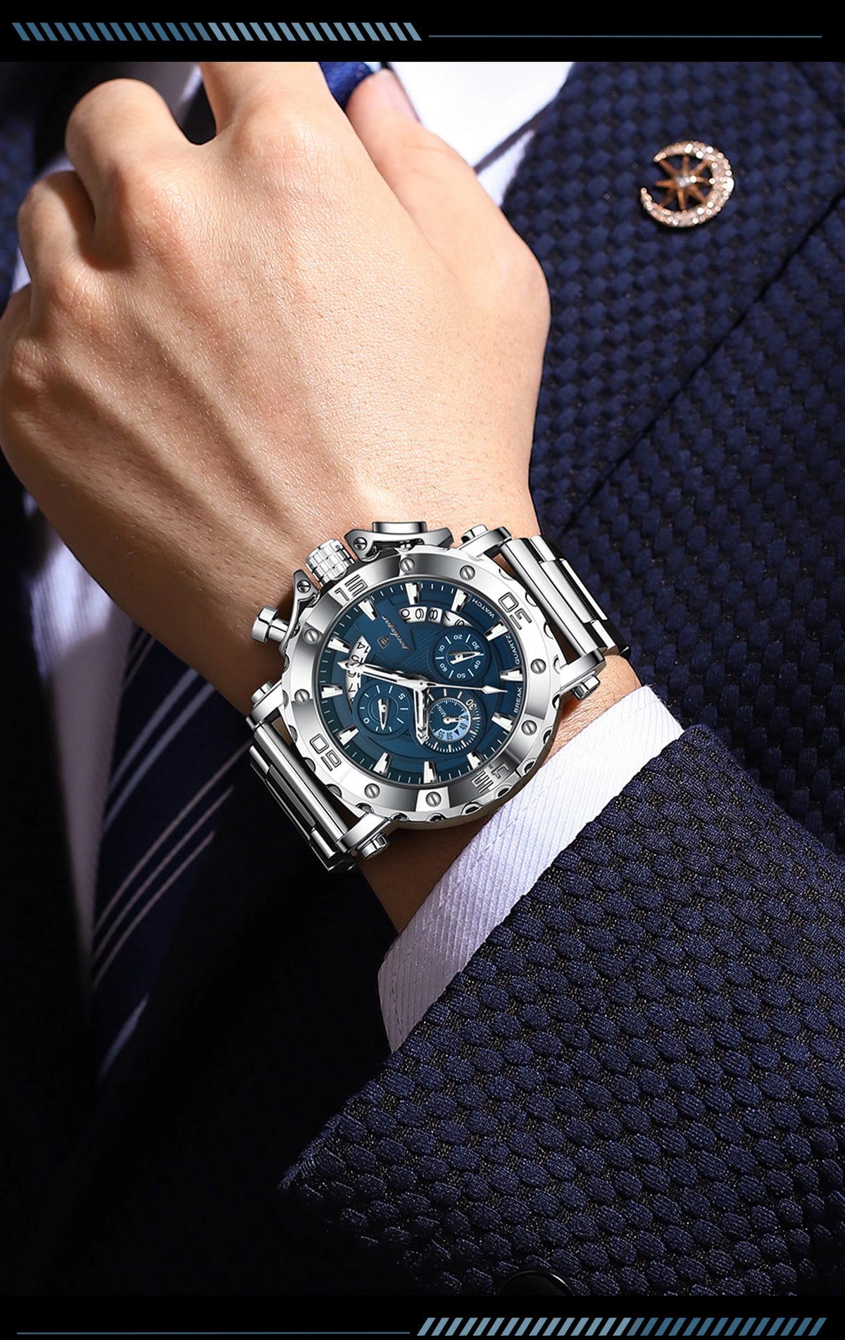 POEDAGAR 892 Men's Stainless Steel Quartz Watch