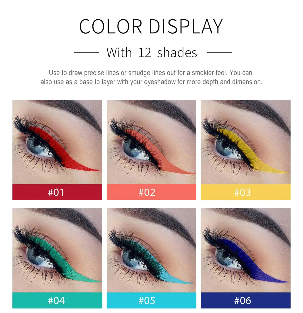 12- Color Waterproof Liquid Eyeliner Set - Vibrant Eye Makeup Pencils