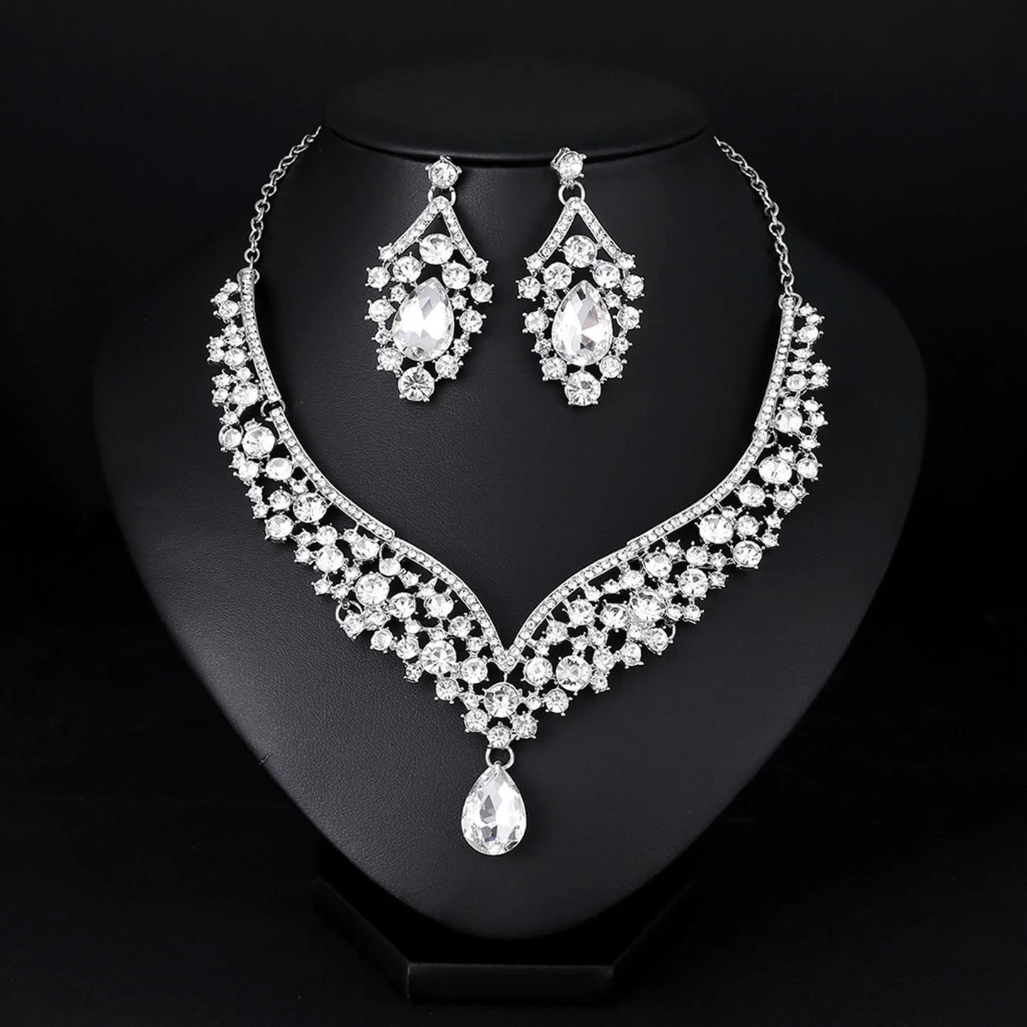 Luxury Pearl & Rhinestone Bridal Jewelry Set - Necklace & Earrings