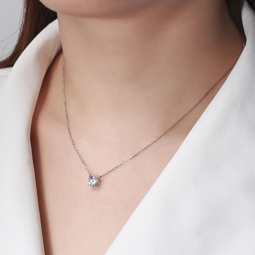 925 Sterling Silver Princess Cut Solitaire Necklace Cubic Zirconia Pendant