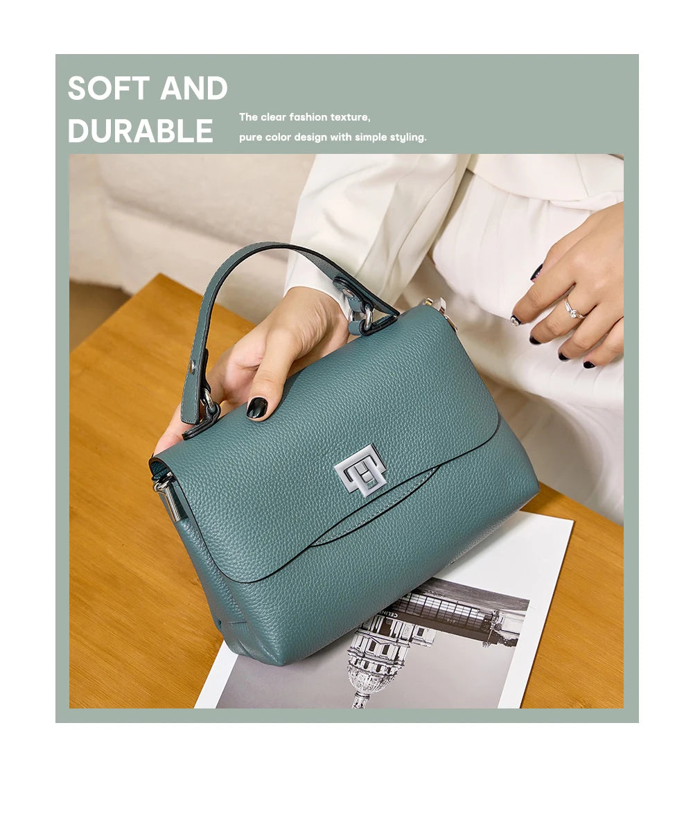 Women's Genuine Leather Top - Handle Envelop Bag - Luxury Crossbody Handbag