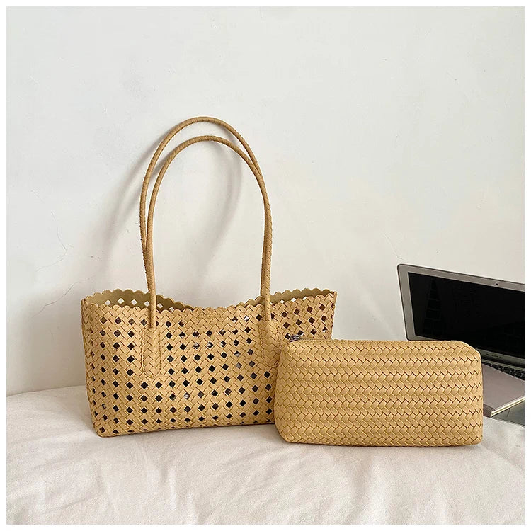 Women's Woven Shoulder Bag - Luxury Designer Tote Purse Handbag