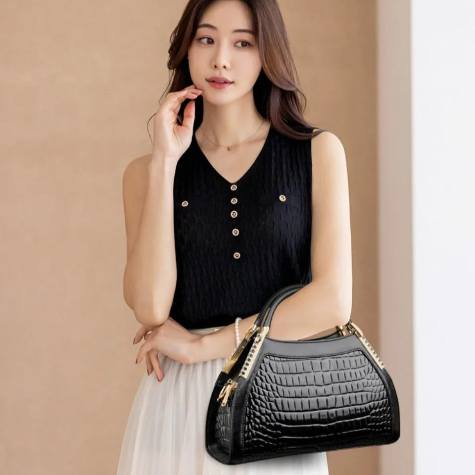 Luxury Alligator Patent Leather Crossbody Hobo Bag