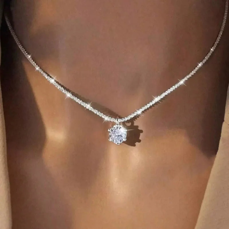 925 Sterling Silver Plated Zircon Clavicle Necklace for Women