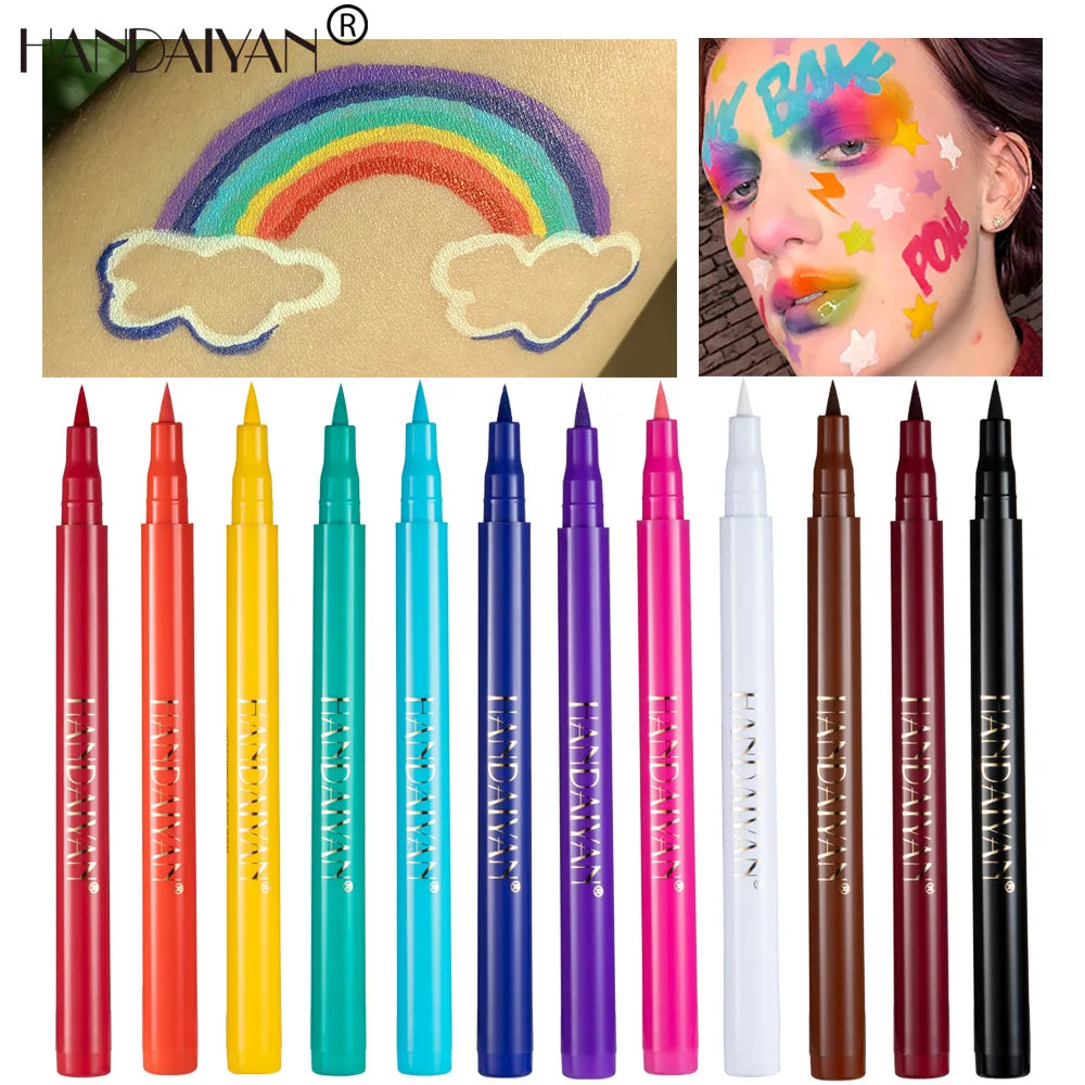 12- Color Waterproof Liquid Eyeliner Set - Vibrant Eye Makeup Pencils