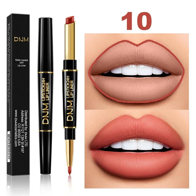 DNM 2-in-1 Matte Lipstick & Lip Liner Pencil - Long-Lasting Waterproof