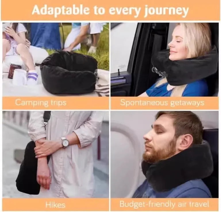 Travel Neck Pillow with Fillable Clothing U-shaped Velvet Cover & Extra Storage Bag