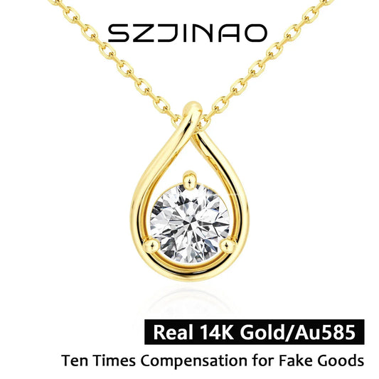 14K Gold Plated Pear Moissanite Solitaire Pendant Necklace Diamond Certificate Included