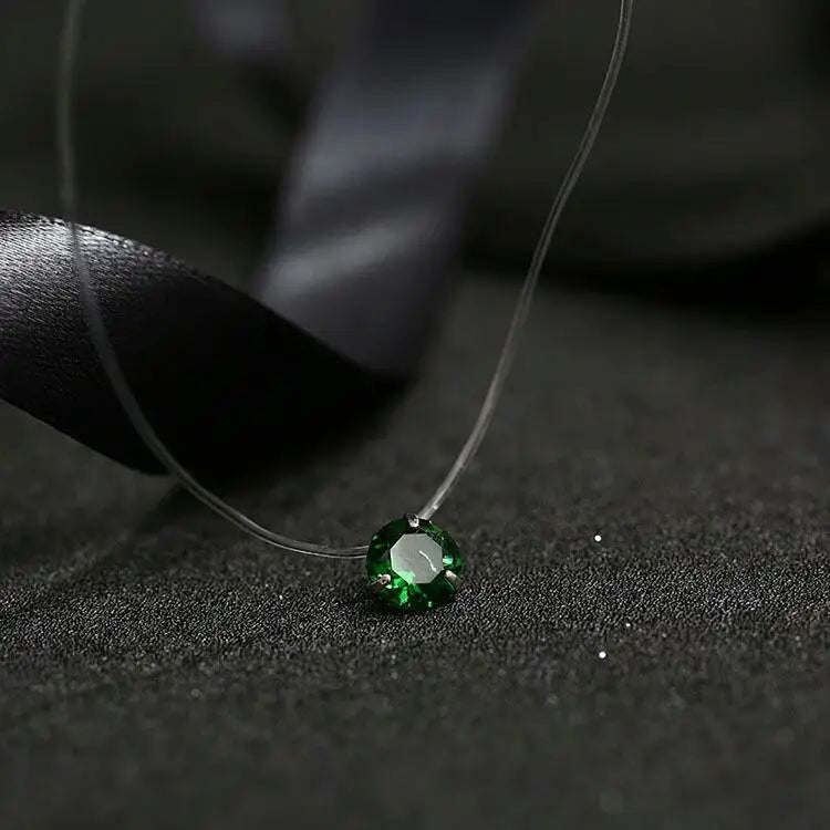 Crystal Zircon Water Drop Pendant Necklace - Invisible Chain Choker for Women