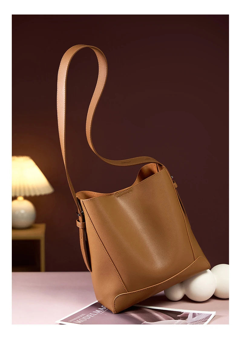 2025 Genuine Leather Buket Bag - Designer Crossbody Shoulder Bag for Women