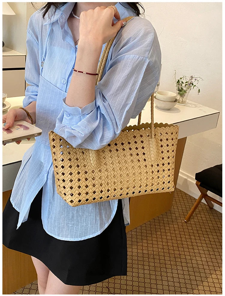 Women's Woven Shoulder Bag - Luxury Designer Tote Purse Handbag
