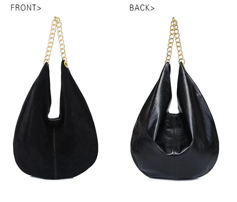Women's Genuine Leather Chain Bag - Large Capacity Cowhide Shoulder Bag