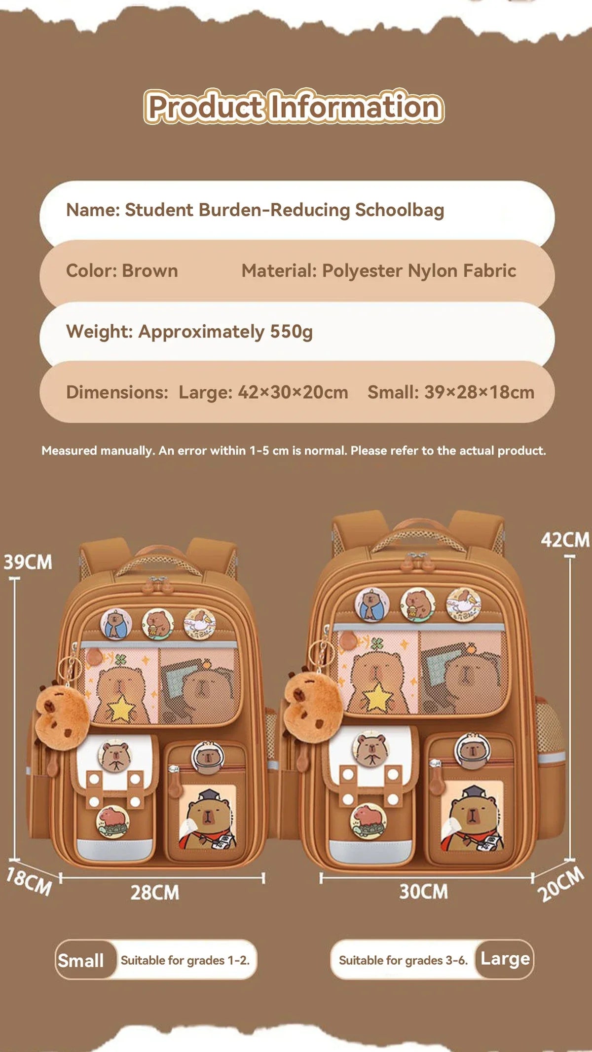 Capybara School Bag -Waterproof Backpack for Kids & Students