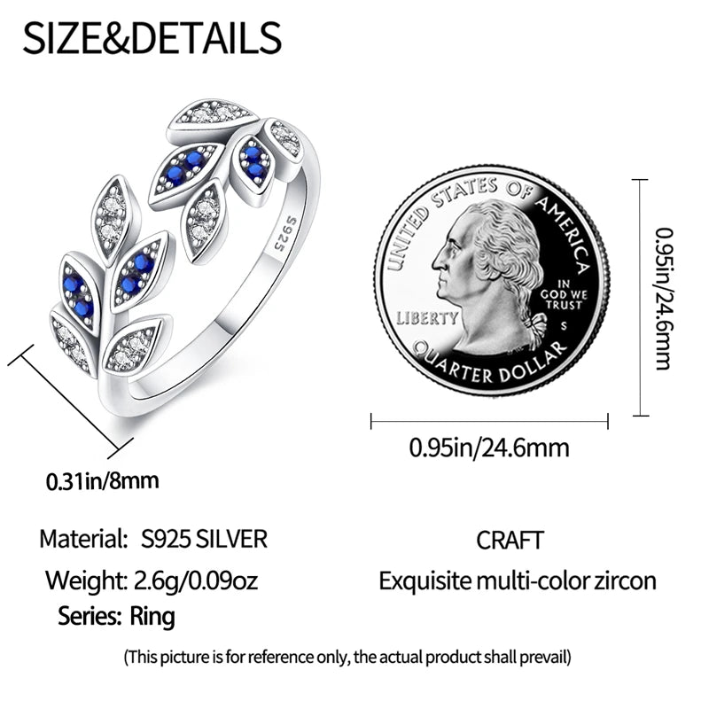 925 Sterling Sliver Blue Zircon Leaf Ring