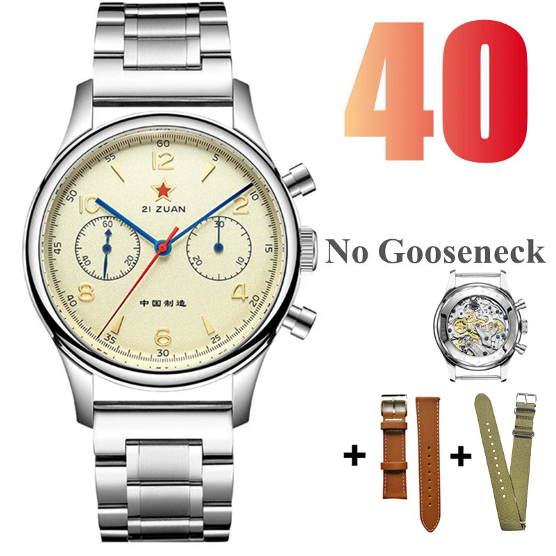RED STAR  38mm 1963 Men's Chronograph Mechanical Watch - Pilot's Choice Aviation Timepieces.