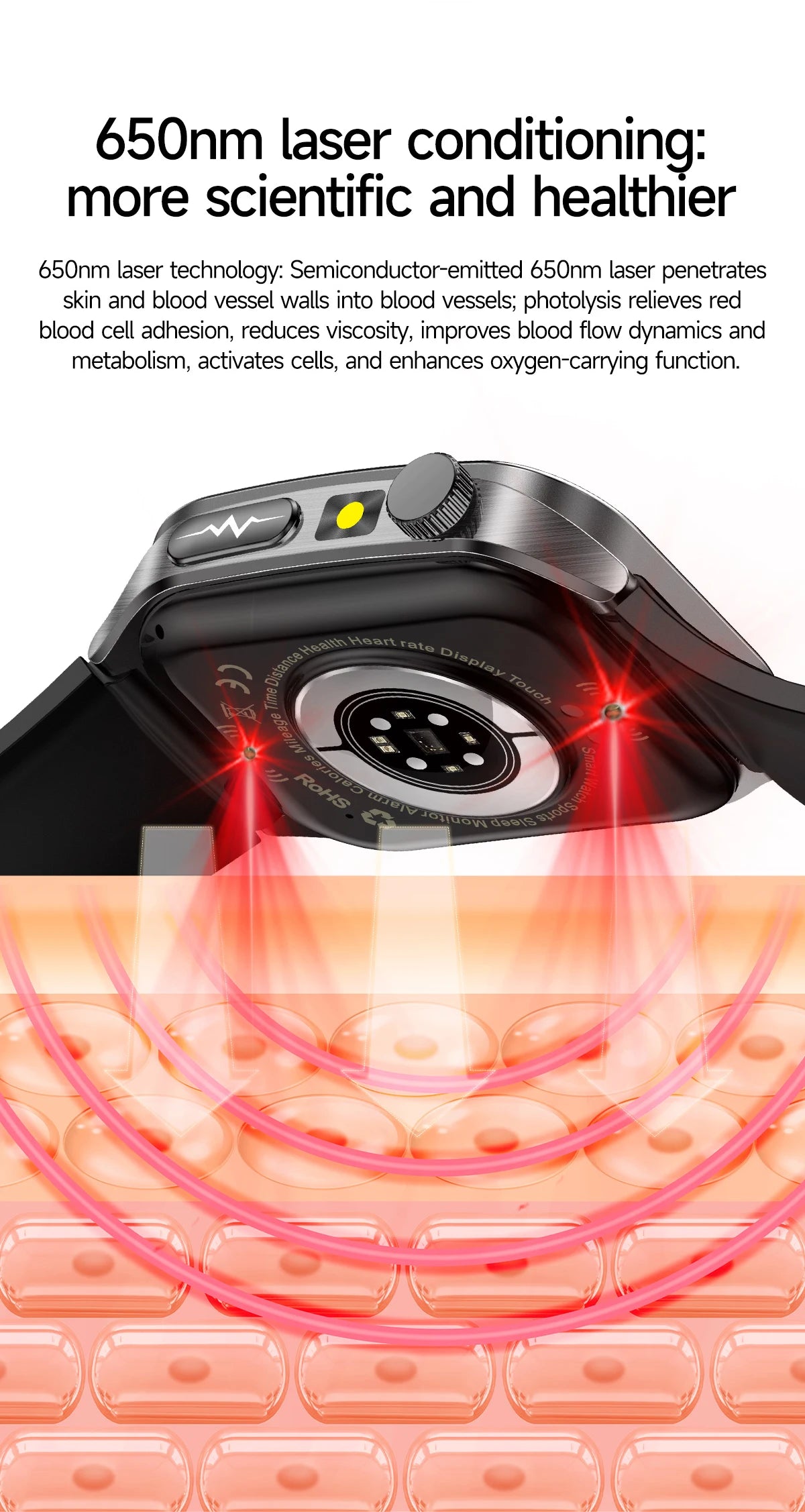 2025 Nursing Grade Laser Therapy Smartwatch- ECG PPG Blood Pressure Uric Acid Monitor