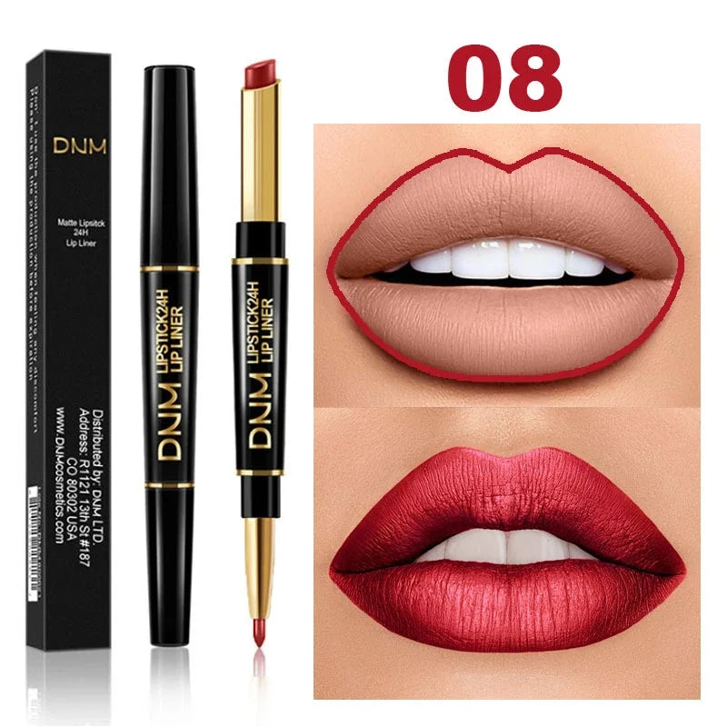 DNM 2-in-1 Matte Lipstick & Lip Liner Pencil - Long-Lasting Waterproof