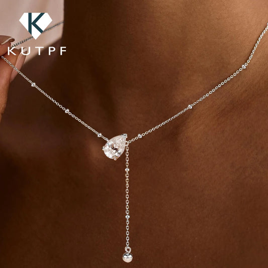 925 Sterling Silver Pear Cut Moissanite Pendant Necklace Y-Style Solitaire Diamond Neck Chaîne
