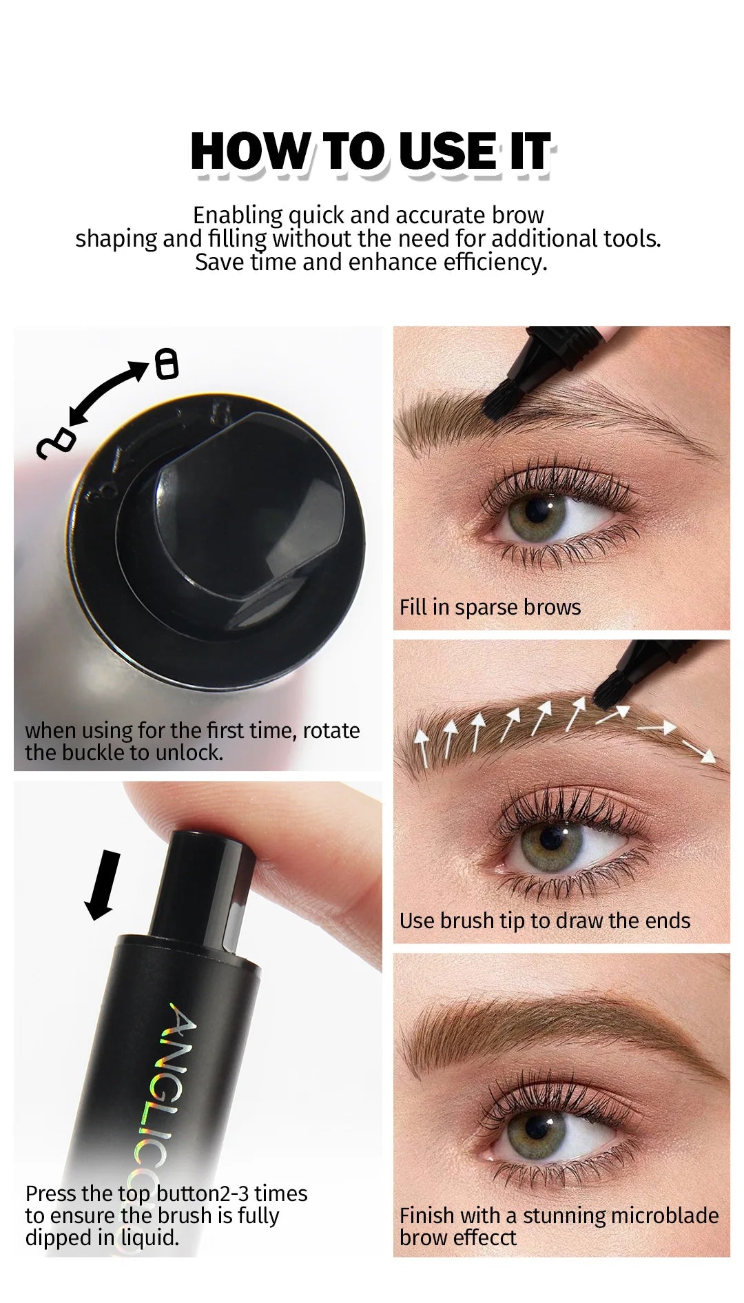 Waterproof Eyebrow Pencil - 4 Prong Tip Long Lasting