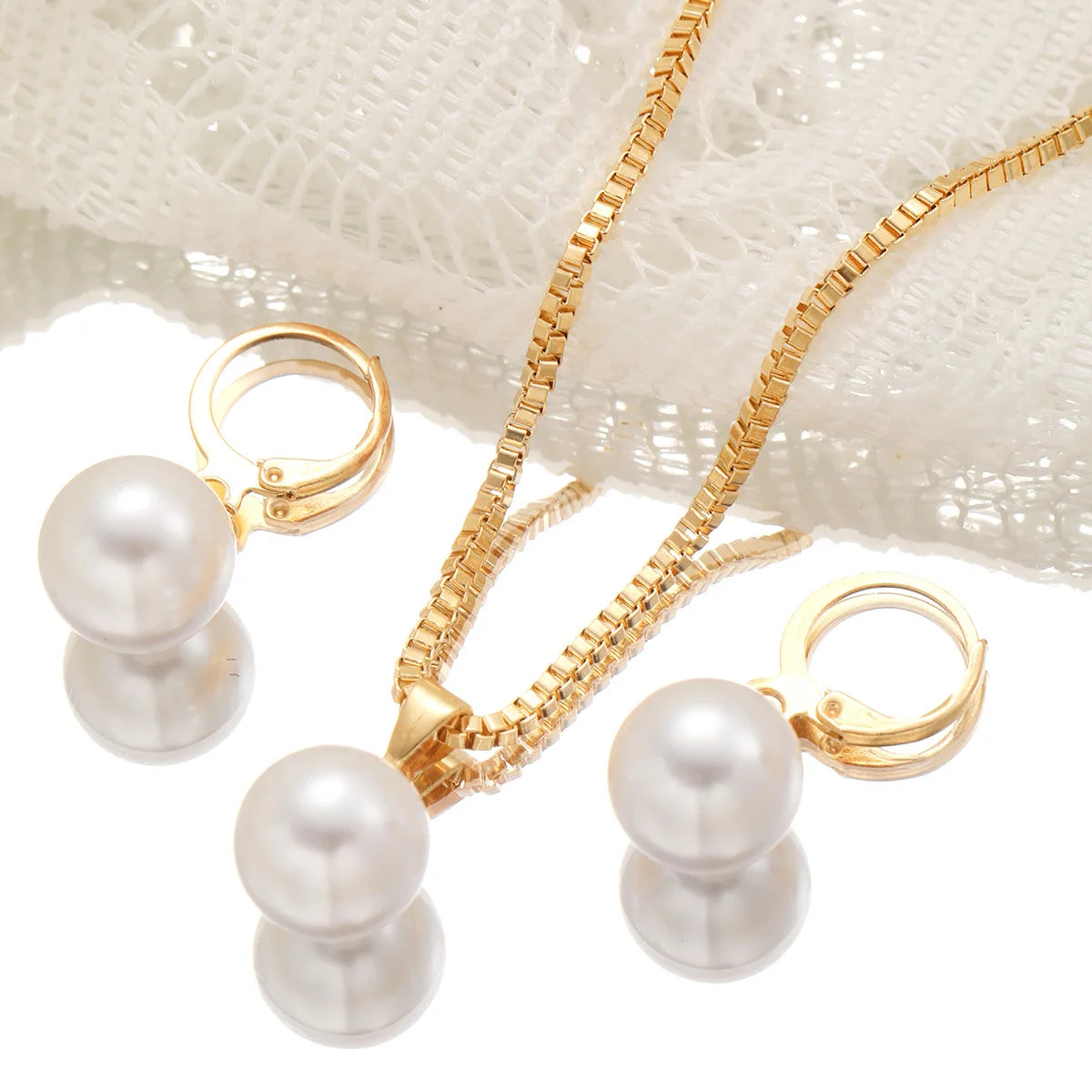 Pearl Pendant Necklace Set for Women - 3 Pcs Rhinestone Earring & Necklace Jewelry Gift Set