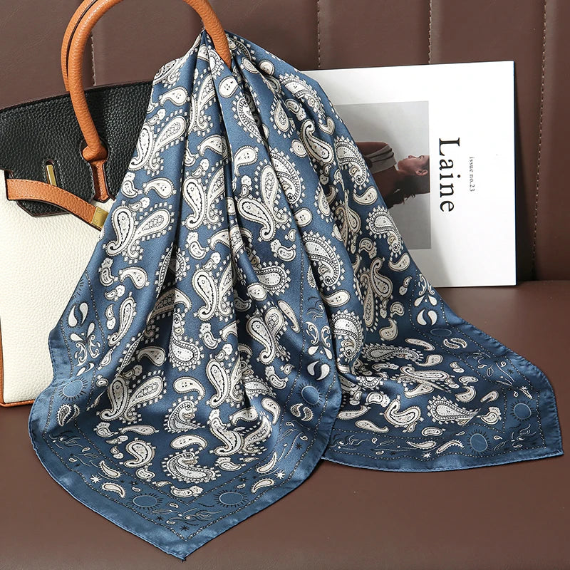 Luxury Print Satin Silk Square Scarf for Women Hijab Shawl & Elegant Wrap Accessory