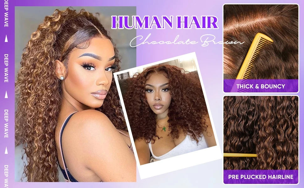Chocolate Brown Deep Wave Lace Front Wig- 13x6 Frontal & 4x4 Closure 20-40 Inch