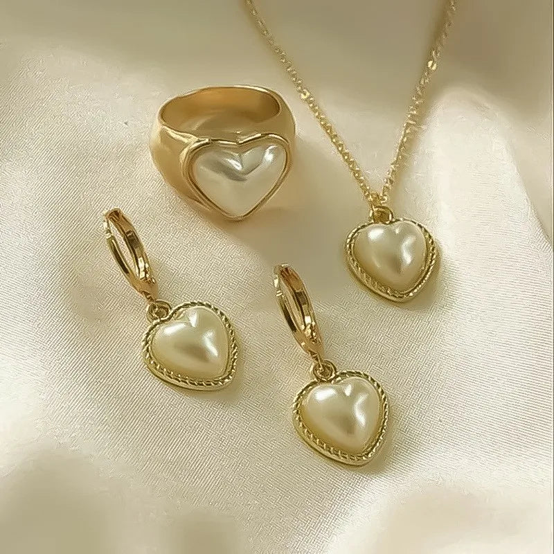 Pearl Pendant Necklace Set for Women - 3 Pcs Rhinestone Earring & Necklace Jewelry Gift Set