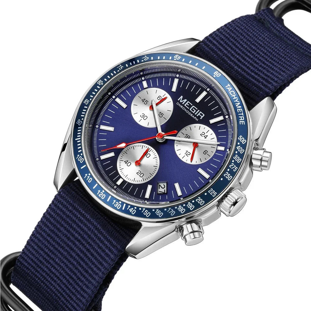 MEGIR Men's Luxury Sport Watch Chronograph Quartz Canvas Wristwatch