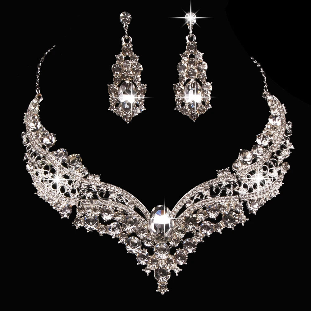 Luxury Pearl & Rhinestone Bridal Jewelry Set - Necklace & Earrings