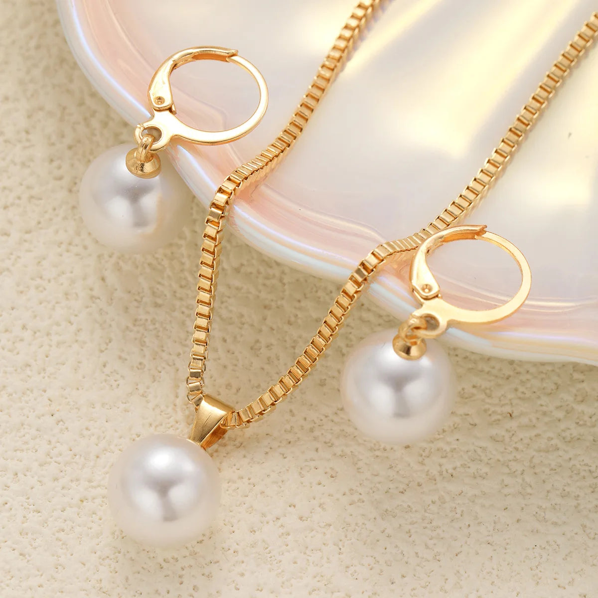 Pearl Pendant Necklace Set for Women - 3 Pcs Rhinestone Earring & Necklace Jewelry Gift Set