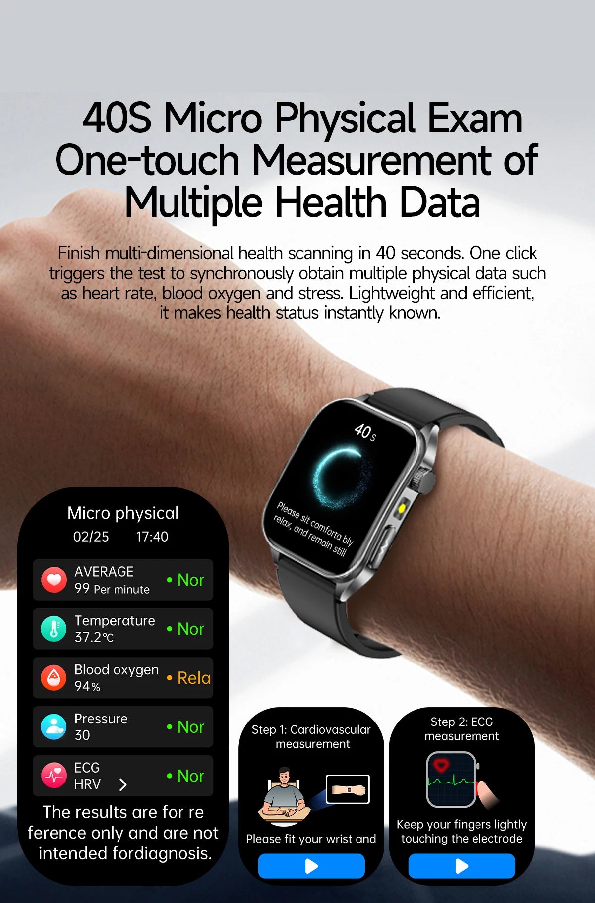 2025 Nursing Grade Laser Therapy Smartwatch- ECG PPG Blood Pressure Uric Acid Monitor