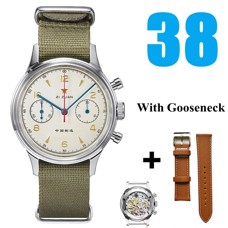 RED STAR  38mm 1963 Men's Chronograph Mechanical Watch - Pilot's Choice Aviation Timepieces.