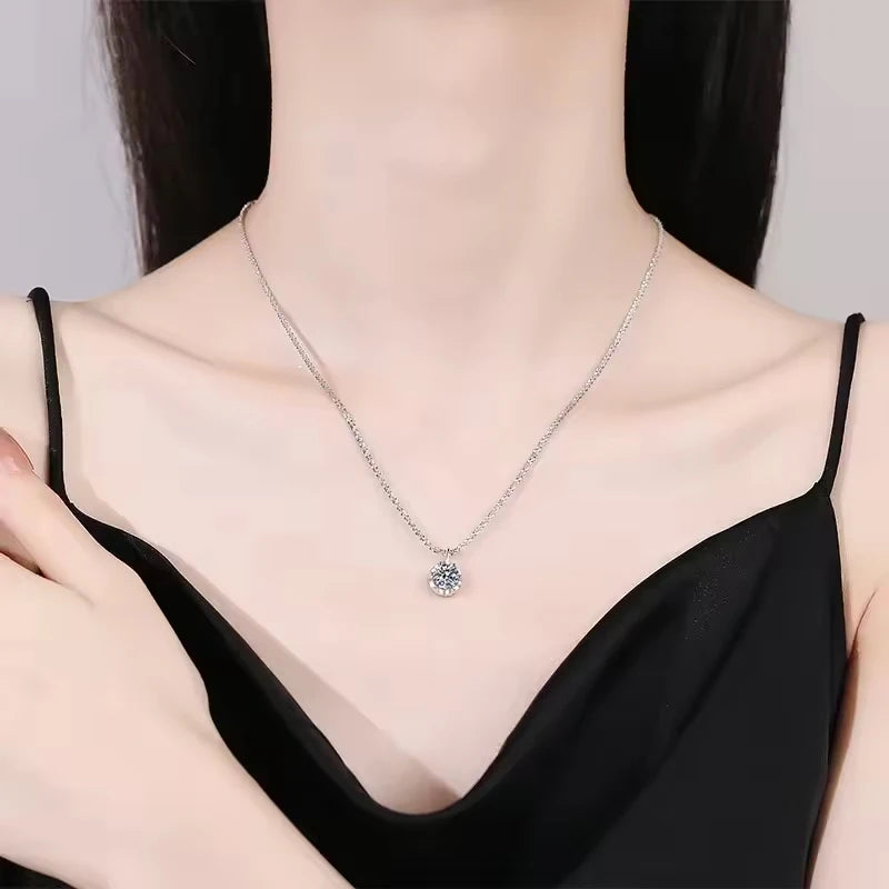 925 Sterling Silver VVSI Moissanite Crown Pendant Necklace GRA Certified